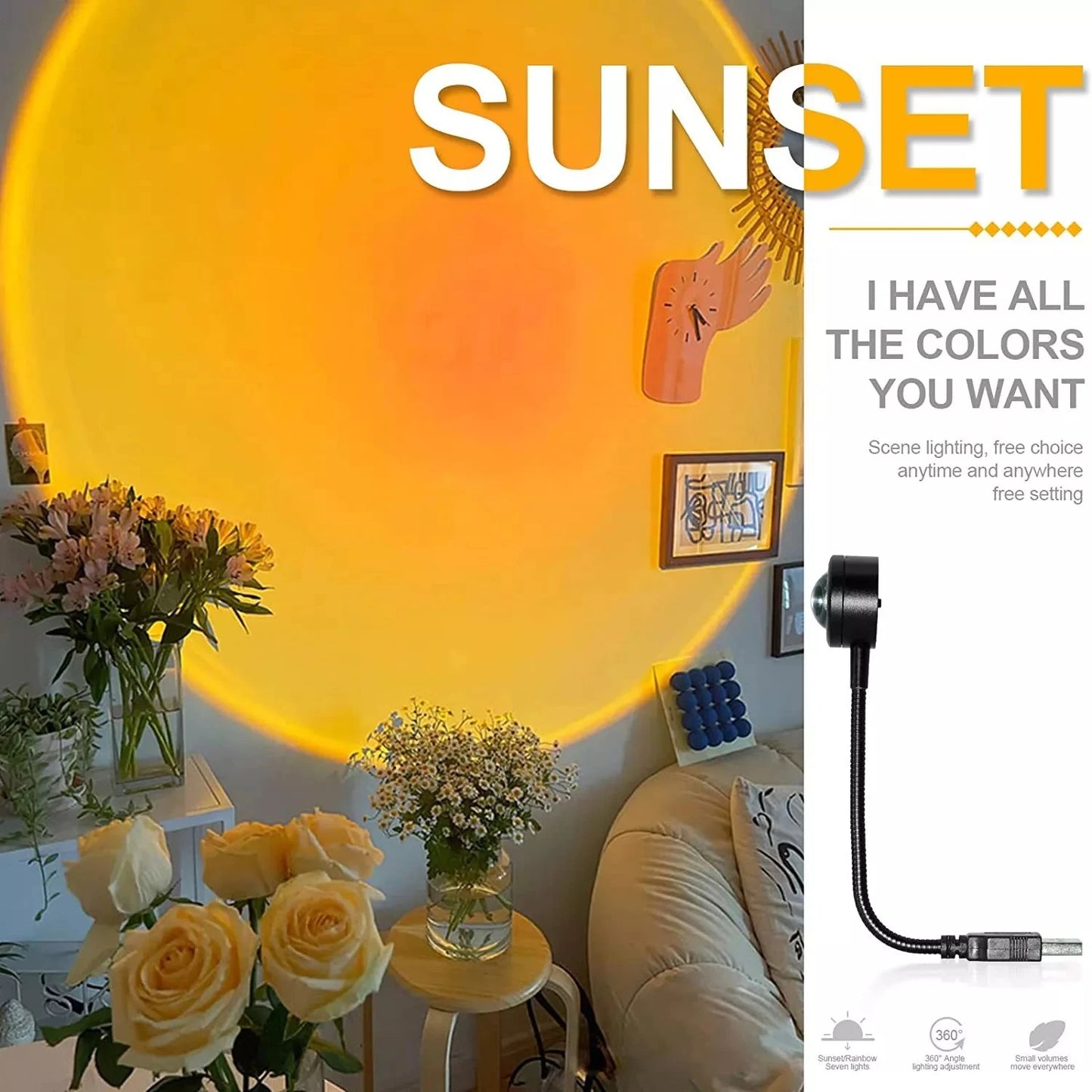 Lámpara proyectora atardecer en habitación - efecto sunset en pared